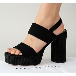 NIB Roberto Festa Milano Suede Sandals Black  EU39.5 US 9.5 120mm Heels Italian